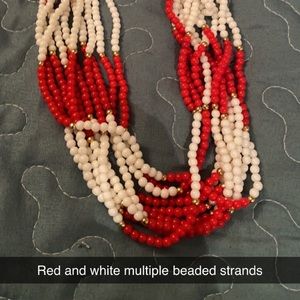 Red and white beads multiple strands